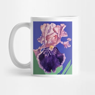 Iris Watercolor Painting - Glorious Purple on Navy Blue Mug